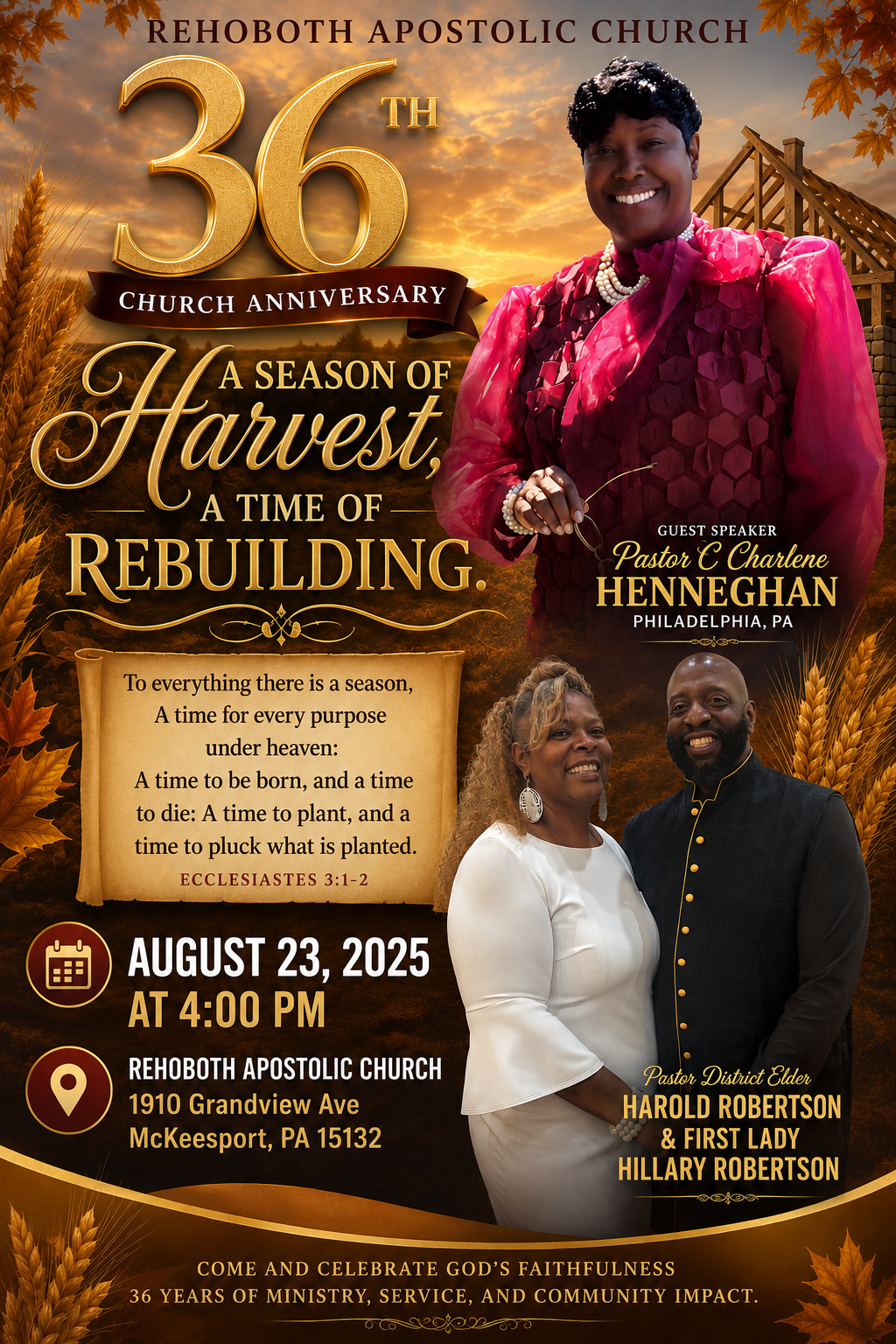 Rehoboth Apostolic Church anniversary event flyer